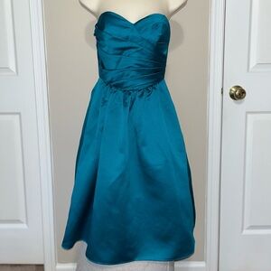 David's Bridal teal blue strapless dress